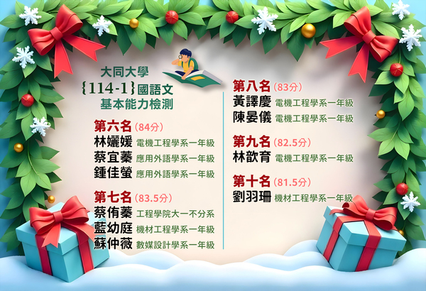 大同大學 114-1 國語文基本能力檢測。得獎名單圖片