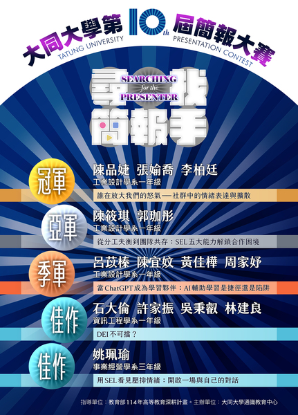 大同大學第十屆簡報大賽【尋找簡報手】得獎名單圖片