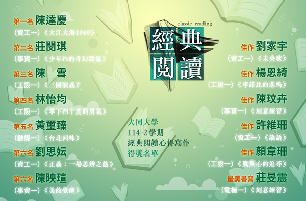 【得獎名單】大同大學 114-2 經典閱讀心得寫作圖片